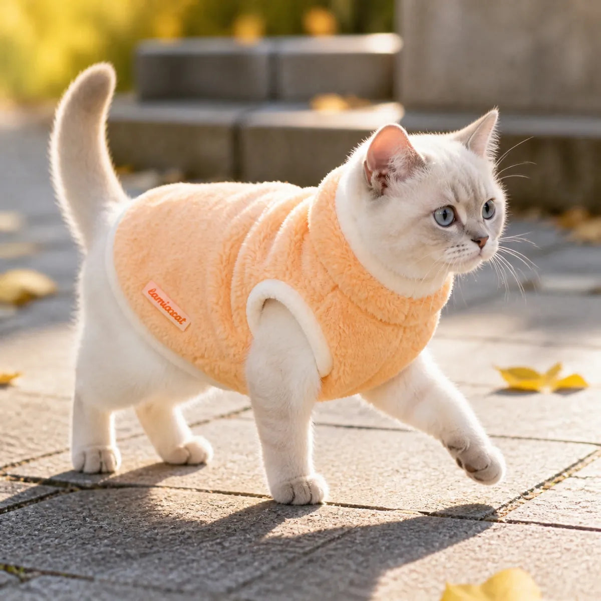 Orange plush cat vest lifestyle view