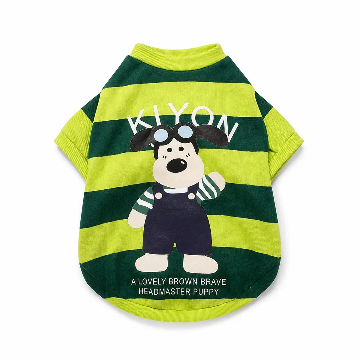 Green puppy striped t-shirt shown alone on a white background