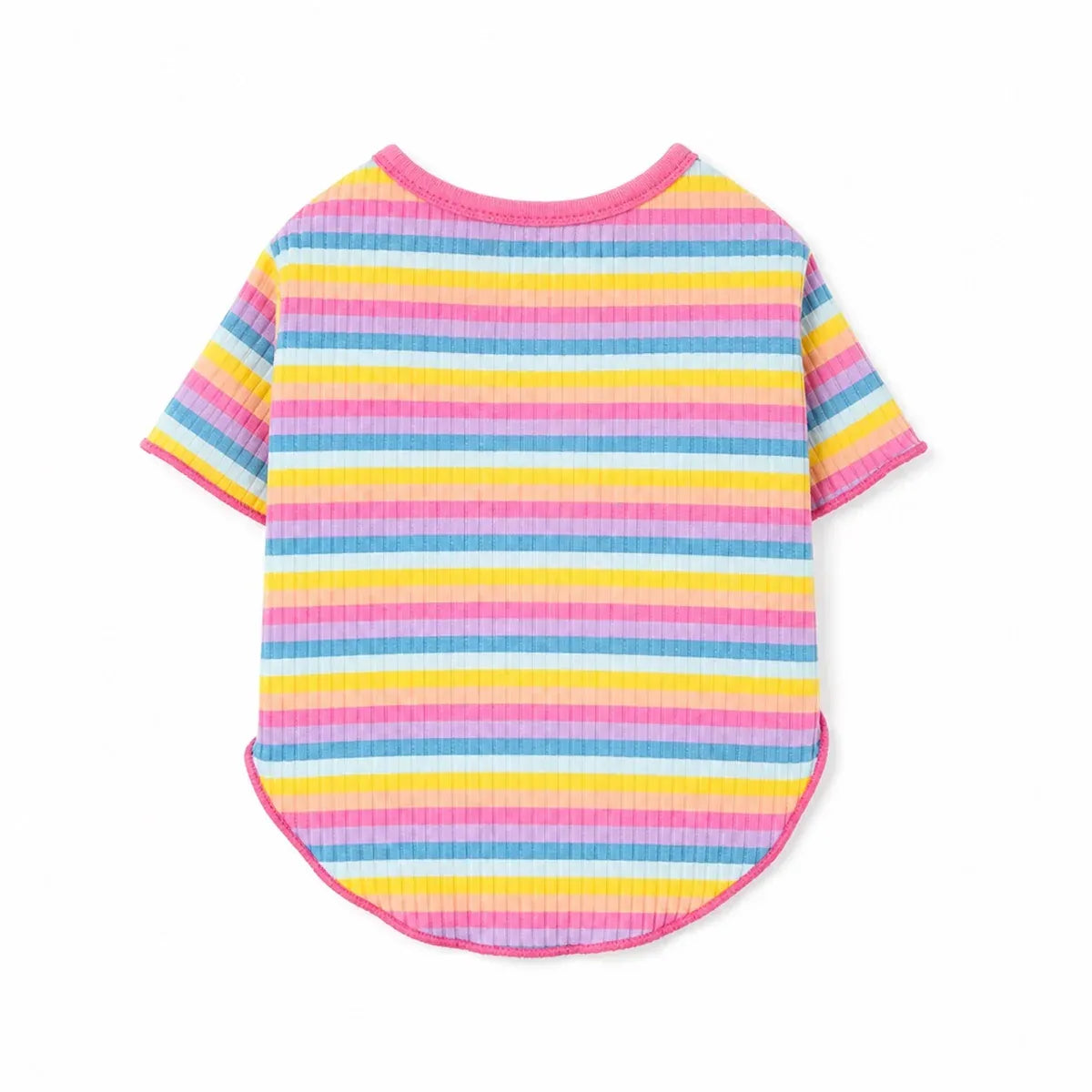 Pink Rainbow Stripe Dog Sweater shown alone on a white background