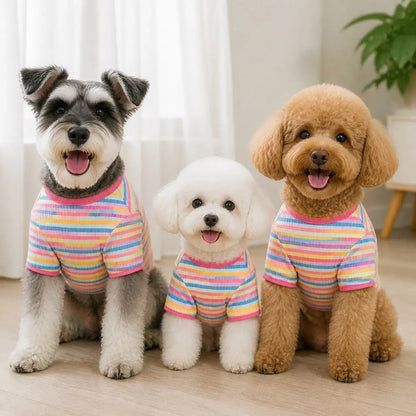 rainbow striped cotton dog sweatshirt multi-breed showcase