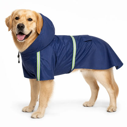 Blue colorway 02 reflective hooded dog raincoat worn by a pet on a white background, image 4