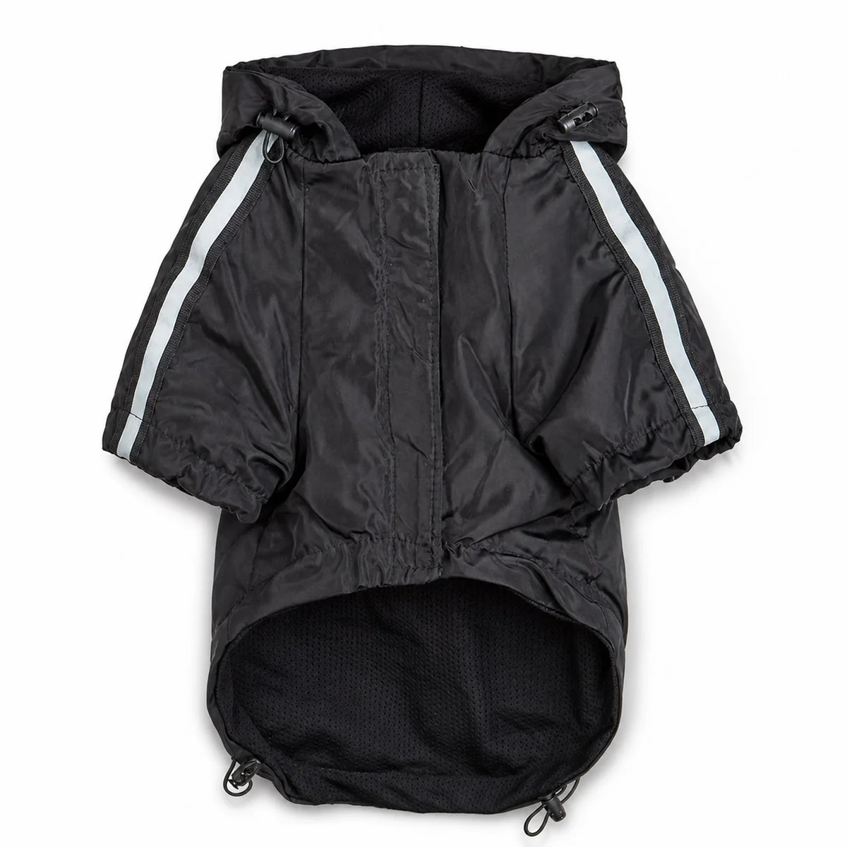 Black reflective outdoor dog rain jacket shown alone on a white background, image 2