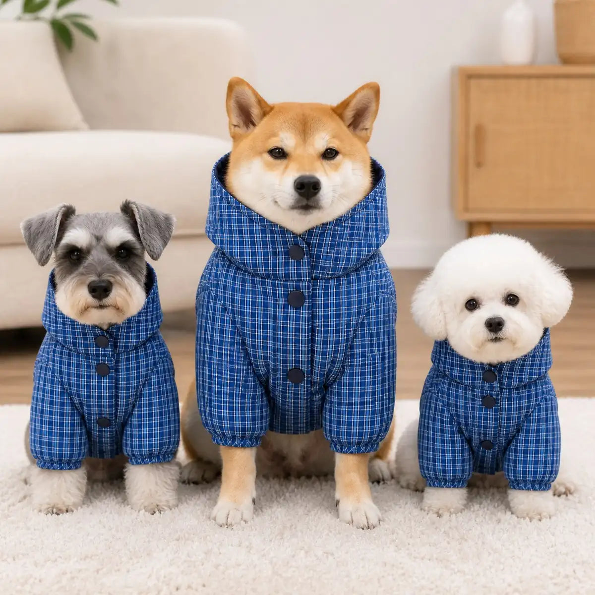 reversible blue plaid dog coat multi-breed showcase