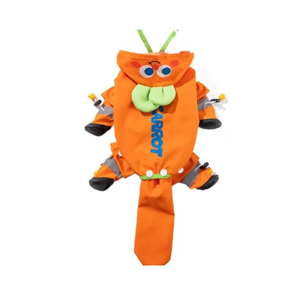 Orange small dog dinosaur rainwear suit shown on a white background