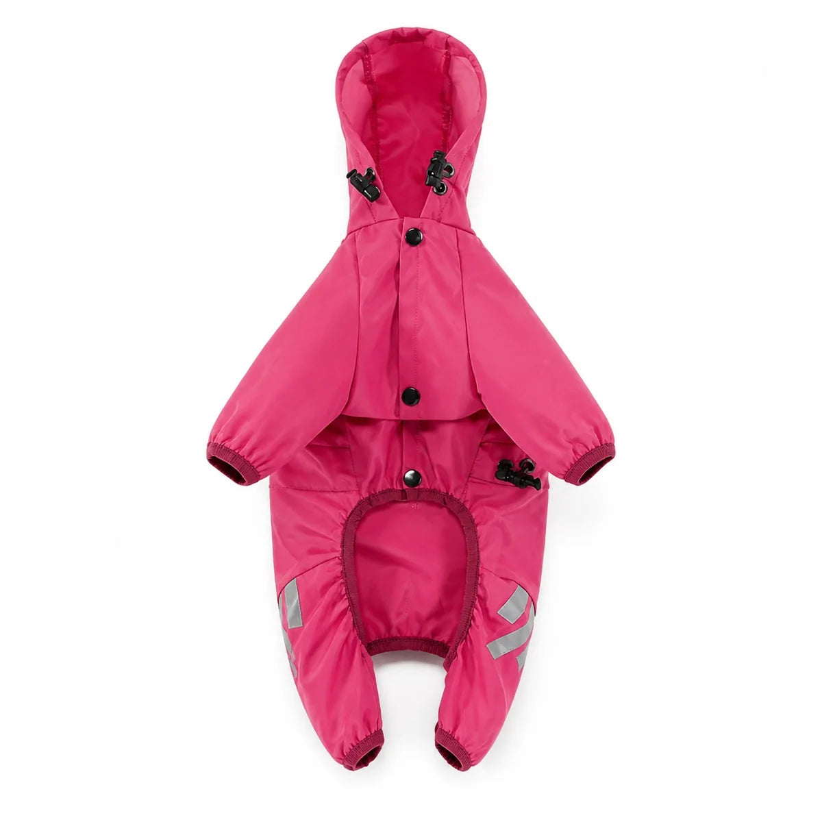 Pink standard hood small dog four-leg raincoat shown alone on a white background, image 2