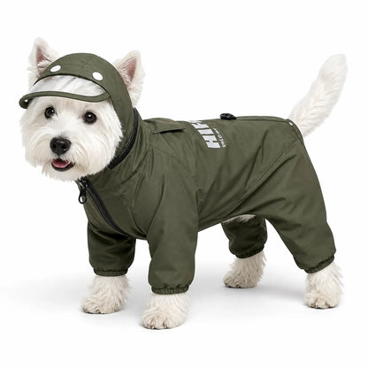 Green zipper tail-cover suit small dog full-coverage rain suit worn by a pet on a white background, image 7