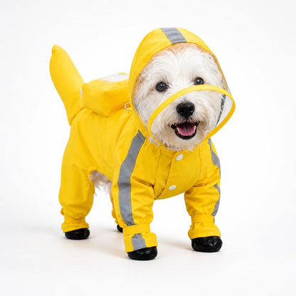 Yellow cloud footed suit small dog full-coverage rain suit worn by a pet on a white background, image 14
