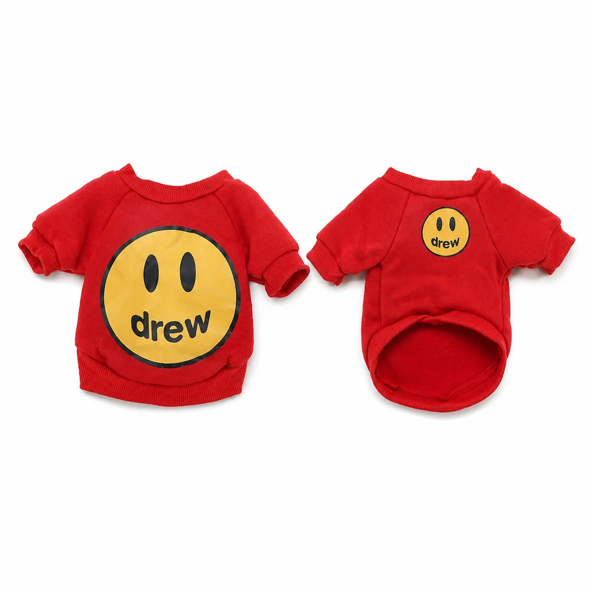 Red smile patch pet sweatshirt shown alone on a white background