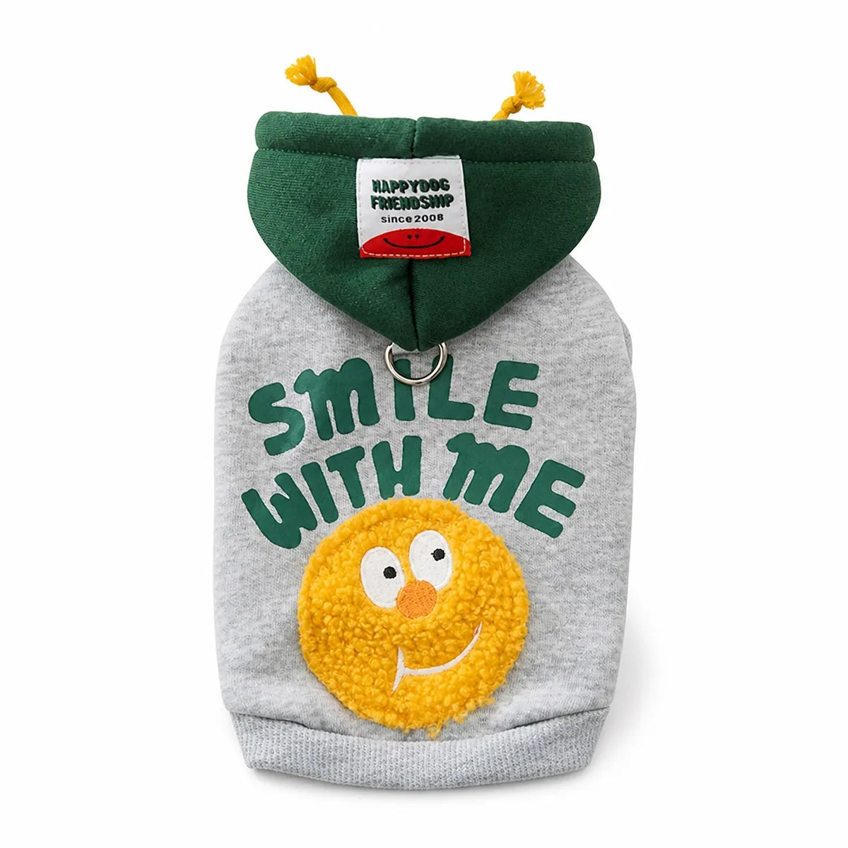 Gray smiley hooded cat sweatshirt shown alone on a white background