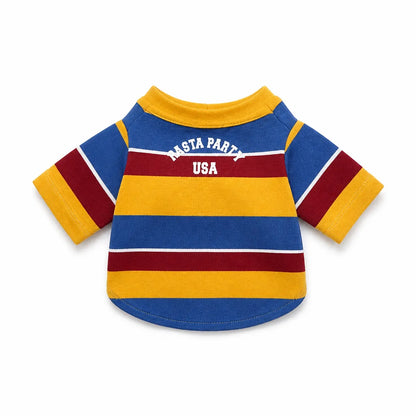 Blue striped dog sweatshirt shown alone on a white background, image 2