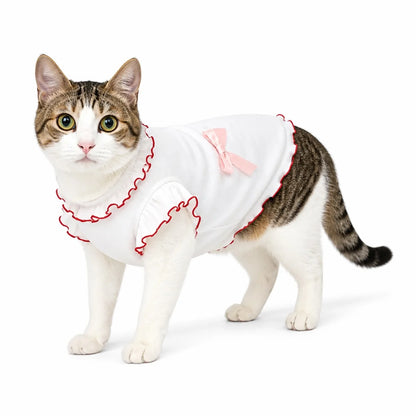 White two-color cat vest worn by a pet on a white background, image 1