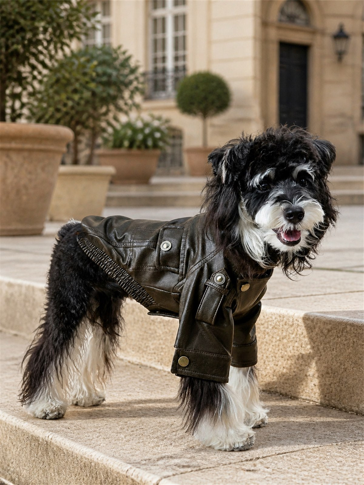 Dog wearing WARMPAWELLE petwear in a quiet everyday moment